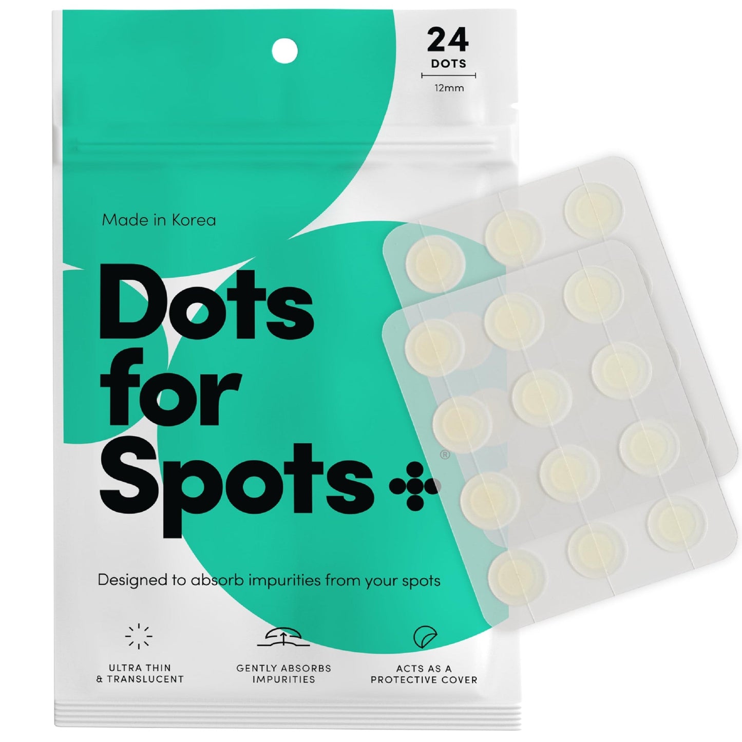 Dots for Spots Pimple Patches For Face - Stocking Stuffers - Fast Acting, Translucent Hydrocolloid Zit Patches that Unclog Pores Korean Skin Care - Vegan, Cruelty Free - (24 count) - Medaid International