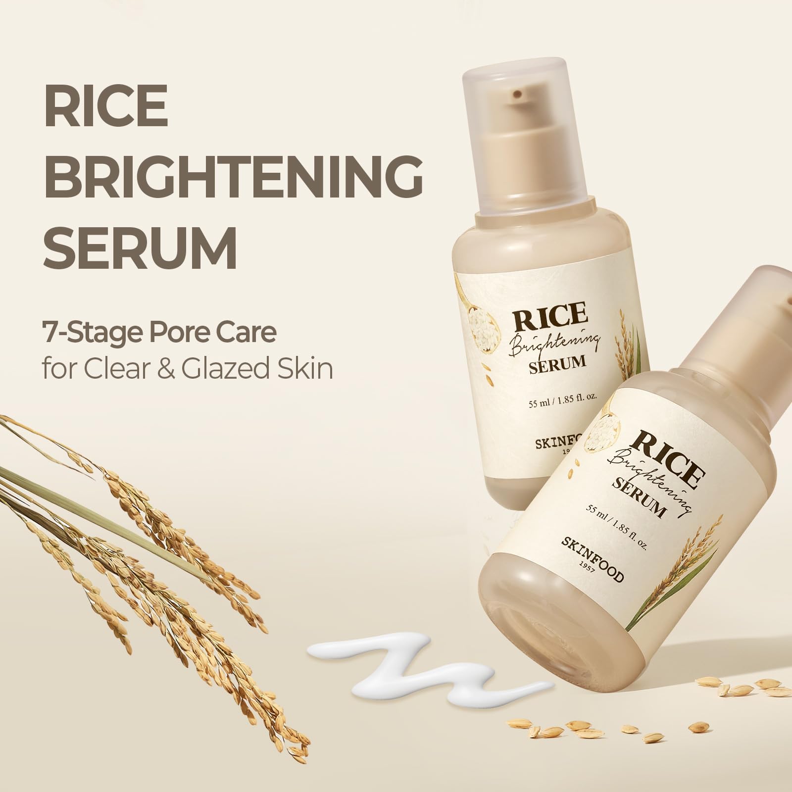 SKINFOOD Rice Serum, 48 Hours Fermented Rice Water Skincare Korean Serum for Face, Korean Rice Skincare for Natural Glow Glass Skin, Pore Minimizer, Rice Water Bright, 55ml/1.86fl.oz. - Medaid International