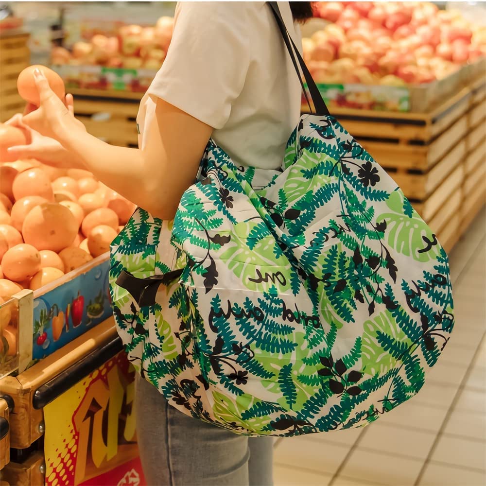 TERRIFI 2-Pcs Reusable Recycling Grocery Bags with Handles, Foldable Washable Shopping Bags, Waterproof Large Capacity Shopping Tote Bag