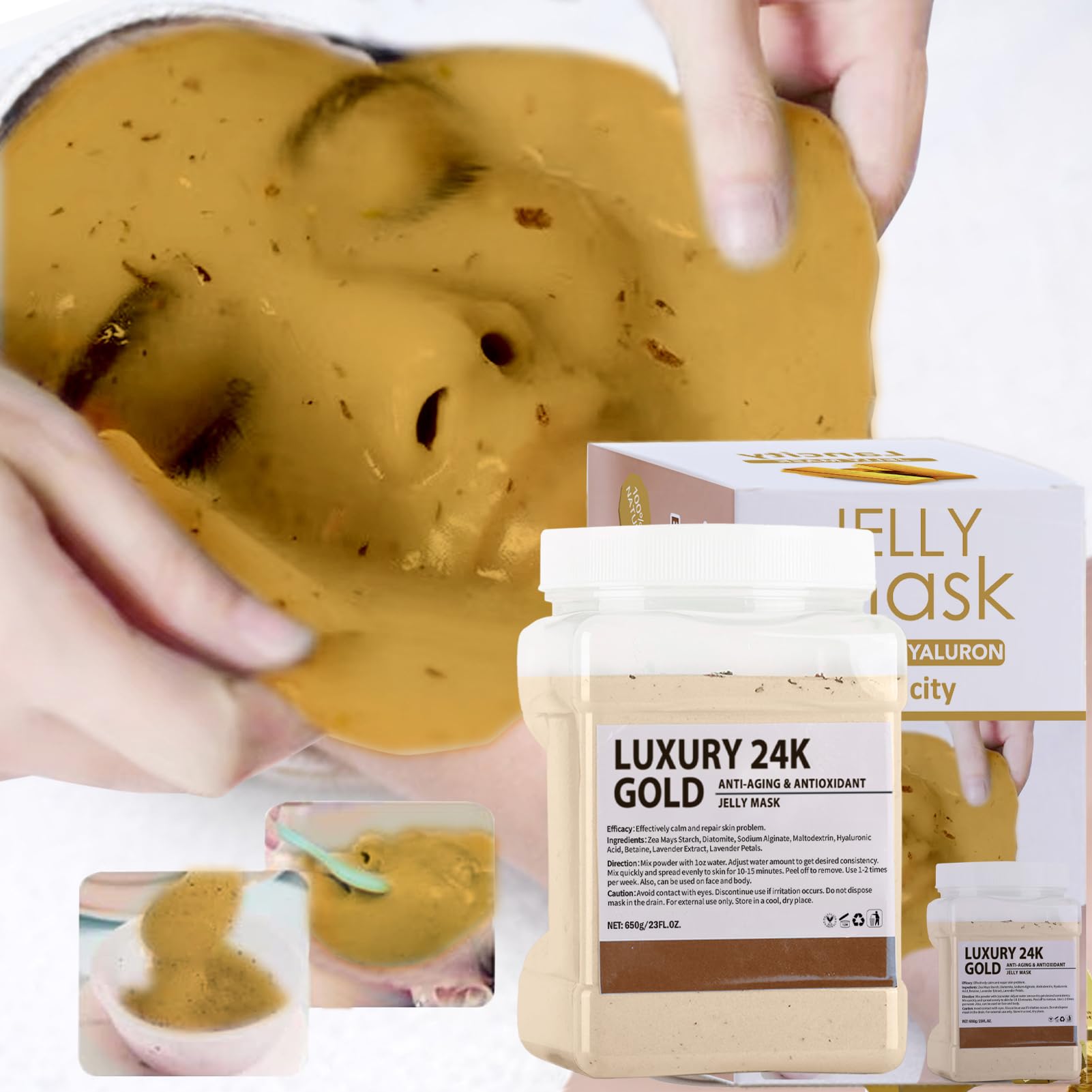 Lancity Jelly Mask Powder for Facial Professional Natural Gel Powder hydrojelly Mask Peel Off Face Masks SkinCare, Moisturizing & Hydrating 23 Fl Oz(24K Gold) - Medaid International