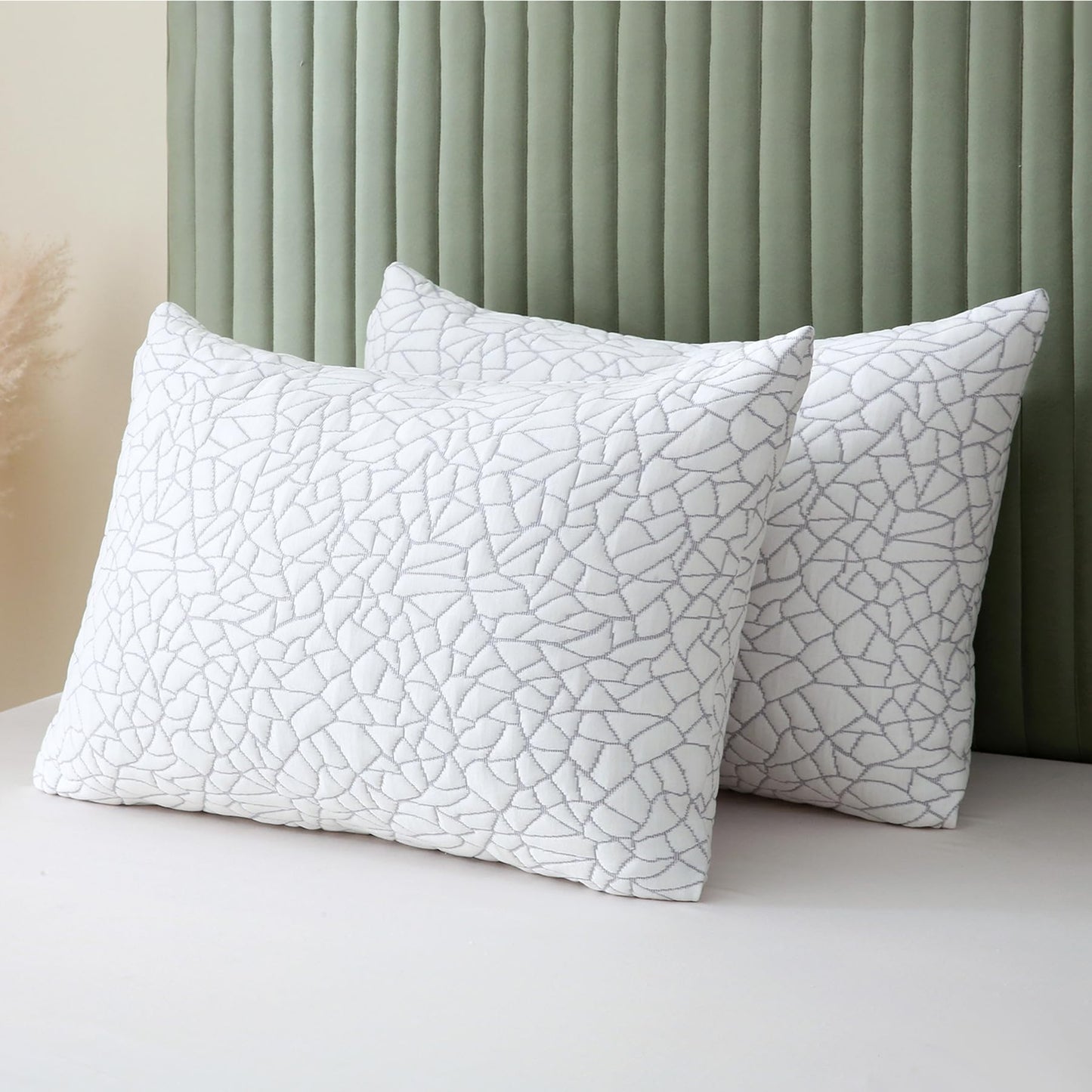 BPC Premium Rayon Derived from Bamboo Pillows Queen Size Set of 2 - Adjustable Shredded Memory Foam Pillow with Removable Cover Firm Pillow for Side Stomach and Back Sleepers, CertiPUR-US - Medaid International