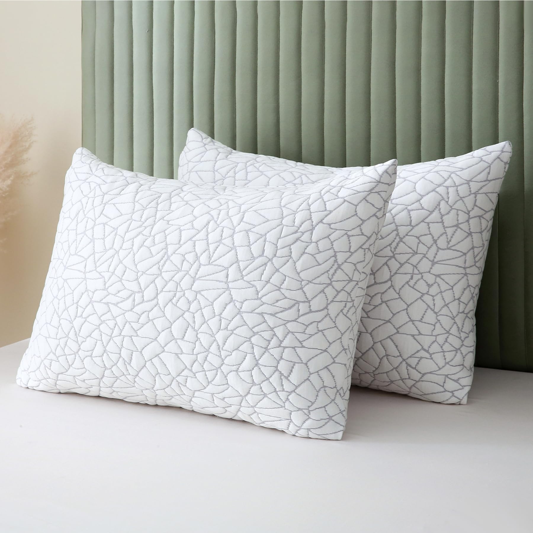 BPC Premium Rayon Derived from Bamboo Pillows Queen Size Set of 2 - Adjustable Shredded Memory Foam Pillow with Removable Cover Firm Pillow for Side Stomach and Back Sleepers, CertiPUR-US - Medaid International