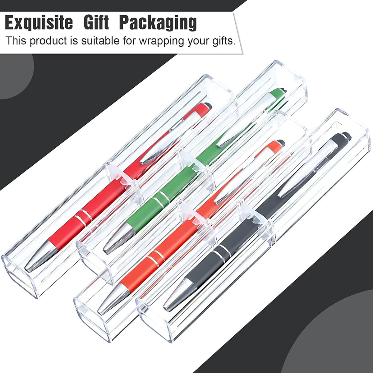 TERRIFI 12 Pcs Acrylic Pen Case, Empty Pencil Gift Boxes, Clear Pen Display Case, Single Pen Holder Ballpoint Organizer Container for School Business Office Teachers Students Supplies