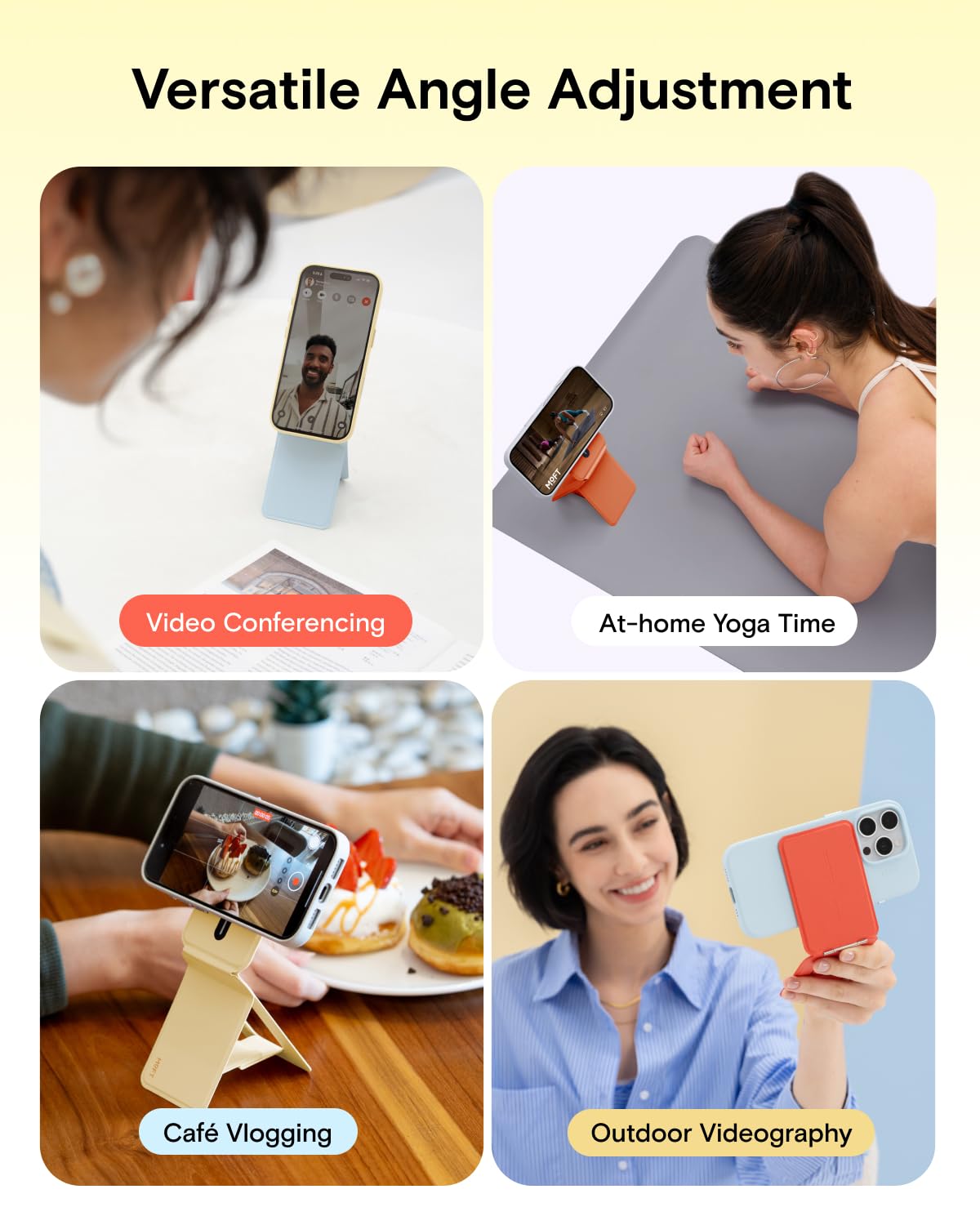 MOFT Phone Tripod Stand Selfie Stick for iPhone, Multi-Angles iPhone Stand, Lightweight & Portable Phone Holder, Strong Magnets, MOVAS Vegan Leather, Travel Essentials, Panna Cotta (Without Card Slot) - Medaid International