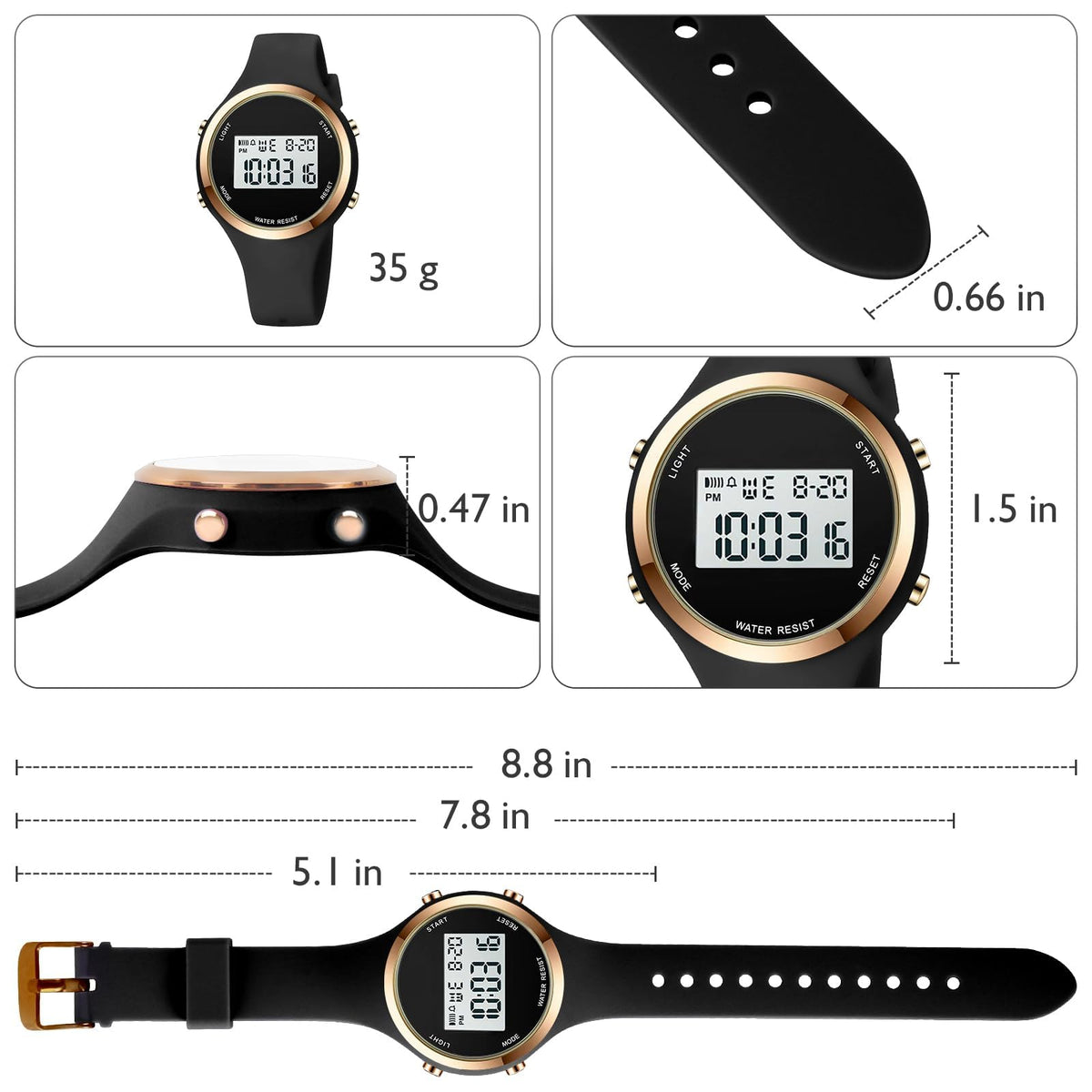 TERRIFI Women's Digital Watch, Outdoor Sports Watch with Alarm, Stopwatch, Chronograph, Back Light, 5Bar Waterproof LED Watch, Gifts for Teen Girls/Women
