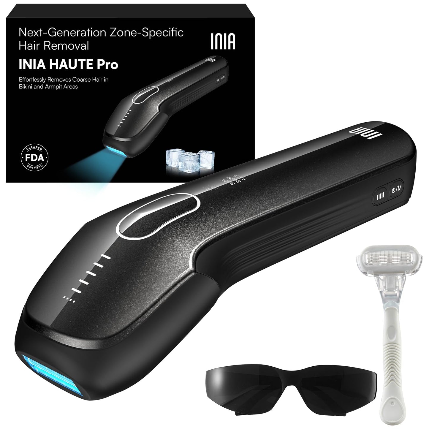 INIA Laser Hair Removal with Ice-Cooling Care for Women and Men, HAUTE Pro Painless at-Home IPL Hair Remover for Coarse Hair in Bikini All Body Areas, Latest Generation for Effective Results (Black) - Medaid International