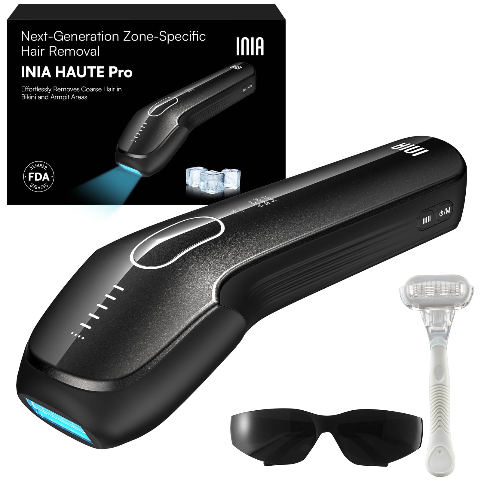 INIA Laser Hair Removal with Ice-Cooling Care for Women and Men, HAUTE Pro Painless at-Home IPL Hair Remover for Coarse Hair in Bikini All Body Areas, Latest Generation for Effective Results (Black) - Medaid International