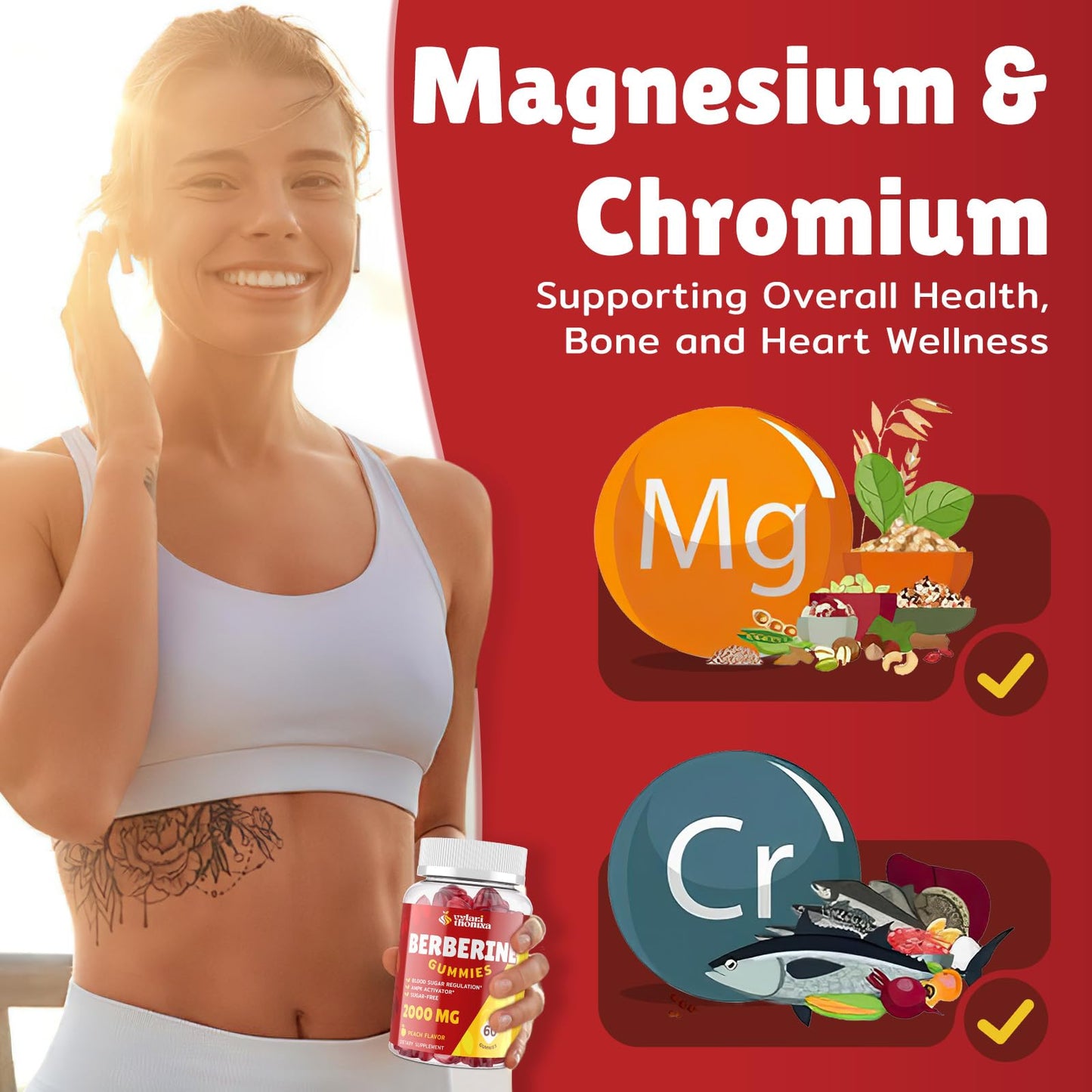 2000mg Berberine Supplement Gummies – High Potency Wellness Blend with Ceylon Cinnamon, Turmeric, Magnesium & Chromium, Vegan, Non-GMO, Gluten-Free, Peach Flavor, 60 Gummies - 1 Pack - Medaid International