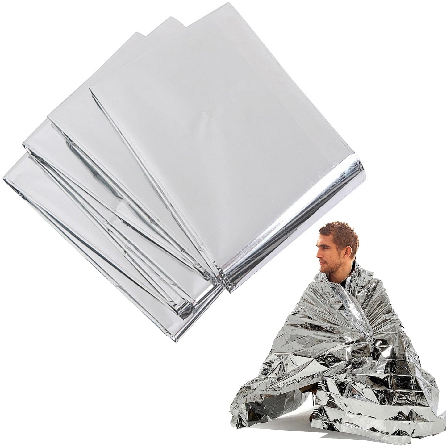 4 Pack Emergency Blankets, 51 * 82 in Space Blanket Survival Gear kit Camping Blanket, for Outdoors, Hiking, Bug Out Bag, or First Aid 1