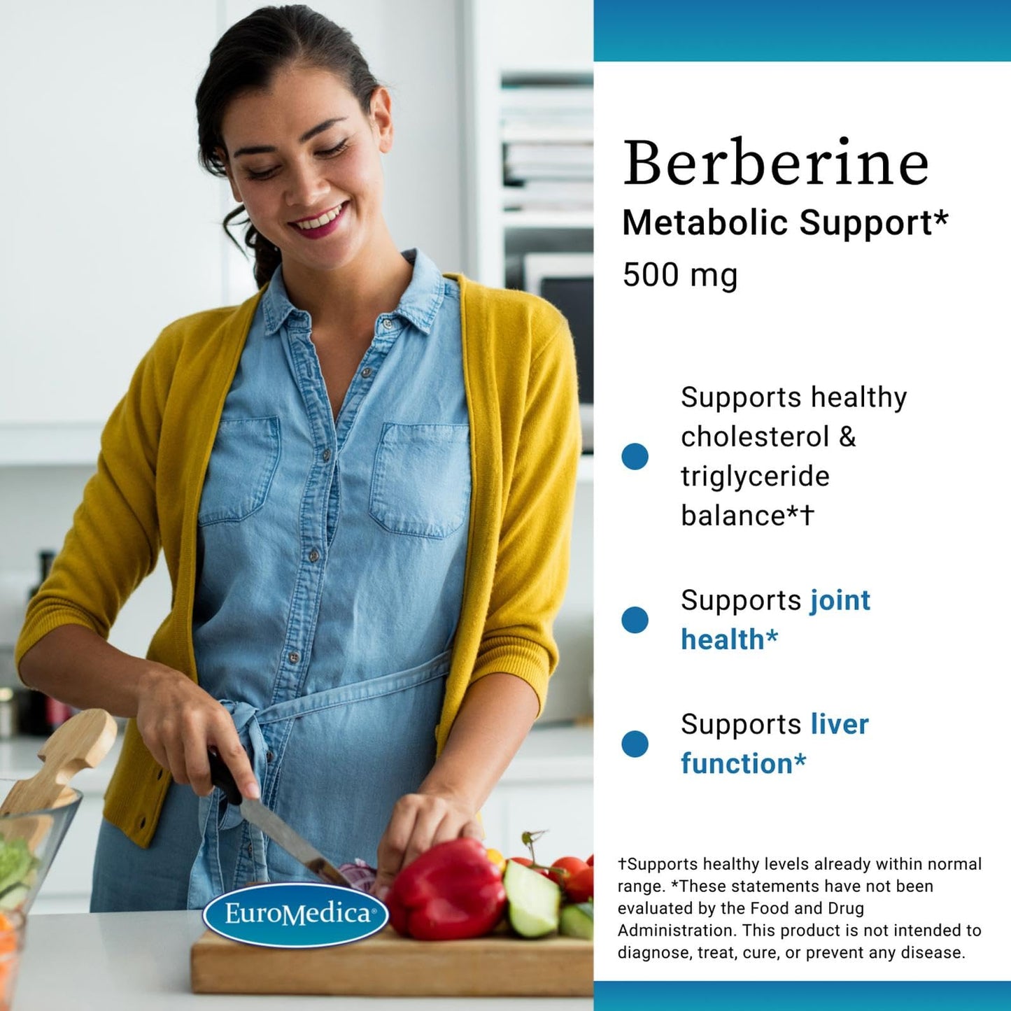 EuroMedica Berberine 500 mg - Brain & Liver Health Support Supplement - Dietary Supplement with Indian Barberry Root Extract - Vegan Capsules for Metabolic Health Support - 60 Capsules - Medaid International