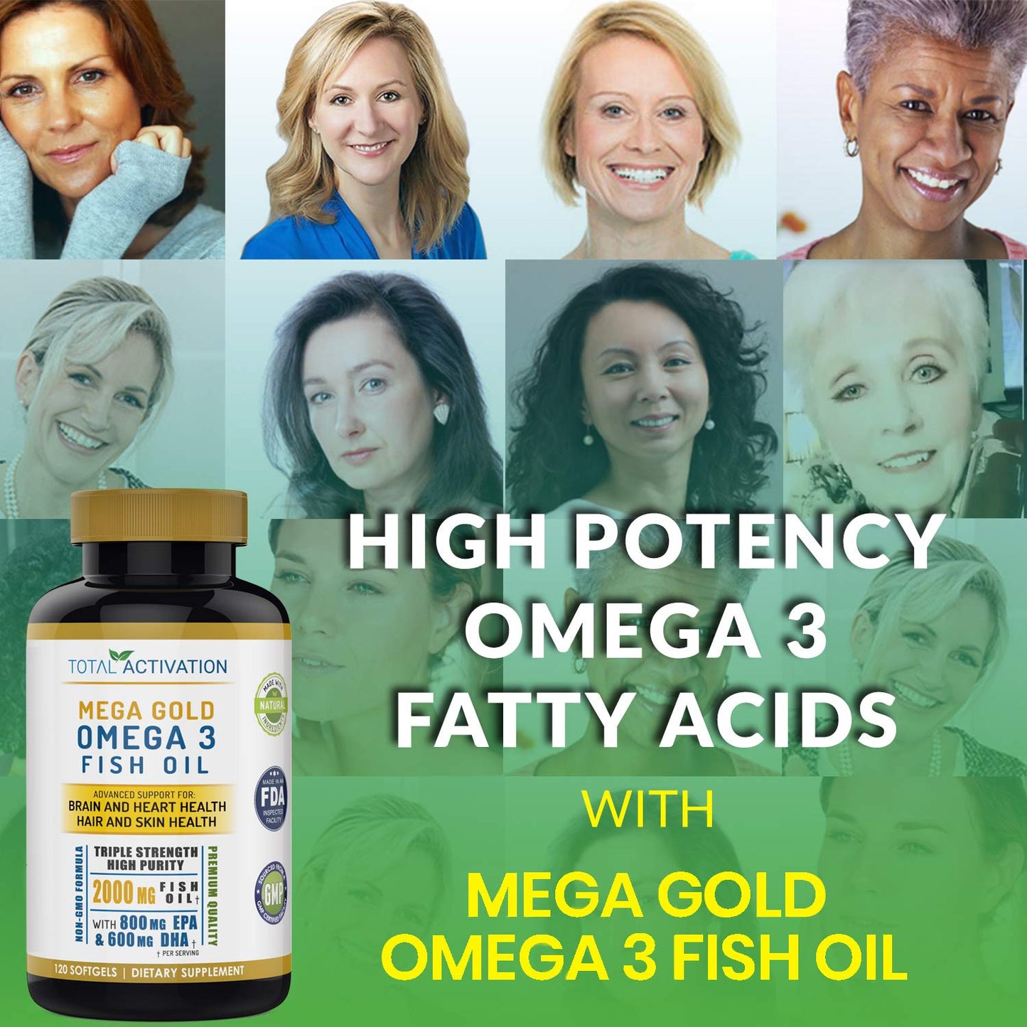 Omega 3 Fish Oil Supplement – 2000mg with EPA DHA & Vitamin E – Burpless, Triple Strength Support for Men & Women – 120 Easy Swallow Softgels - Medaid International