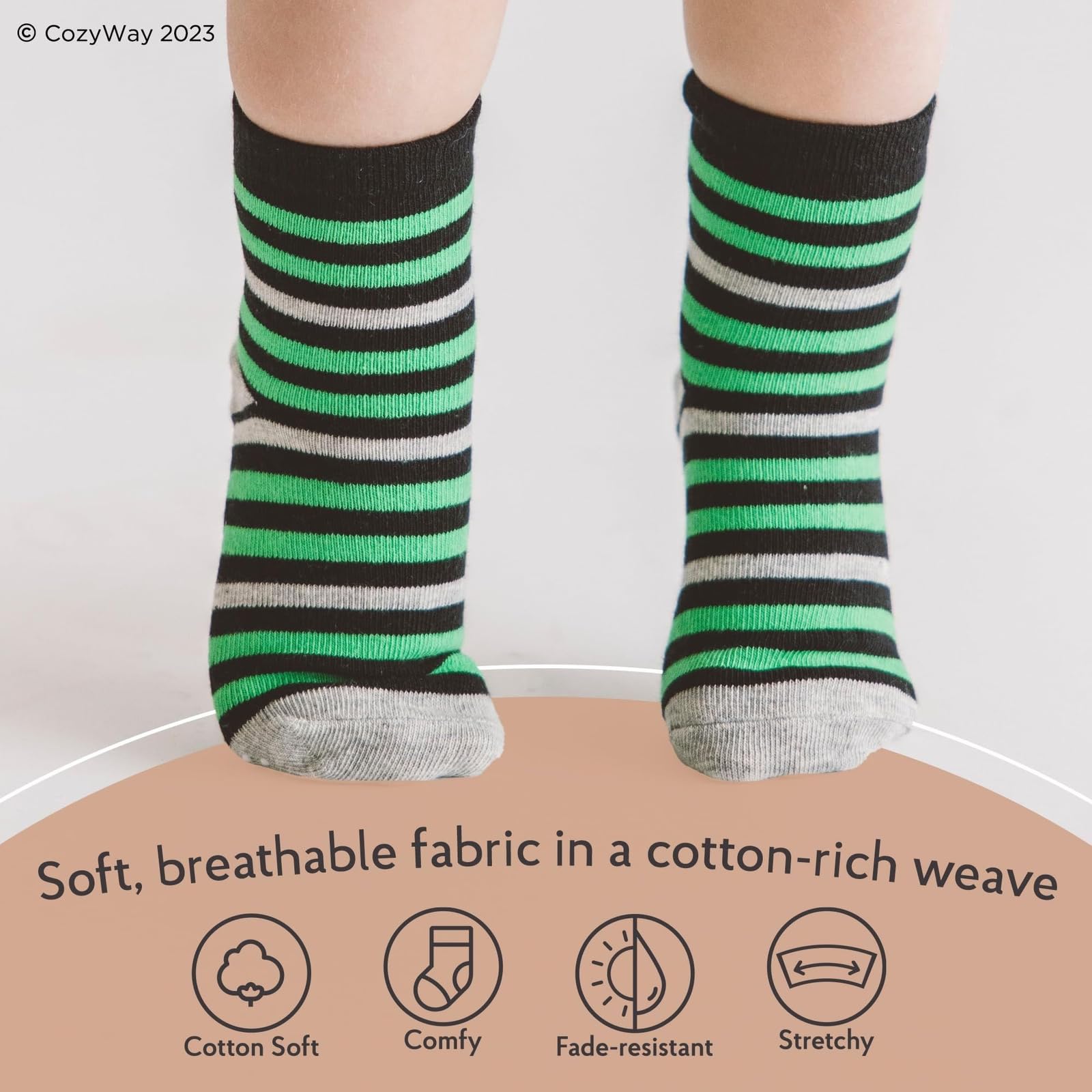 CozyWay Crew Grip Youth Socks - Non-Slip Toddler Sock with Grippers - Soft Breathable Cotton Comfort - Size 5-7T, Blue/White/Gray, Pack of 12 - Medaid International
