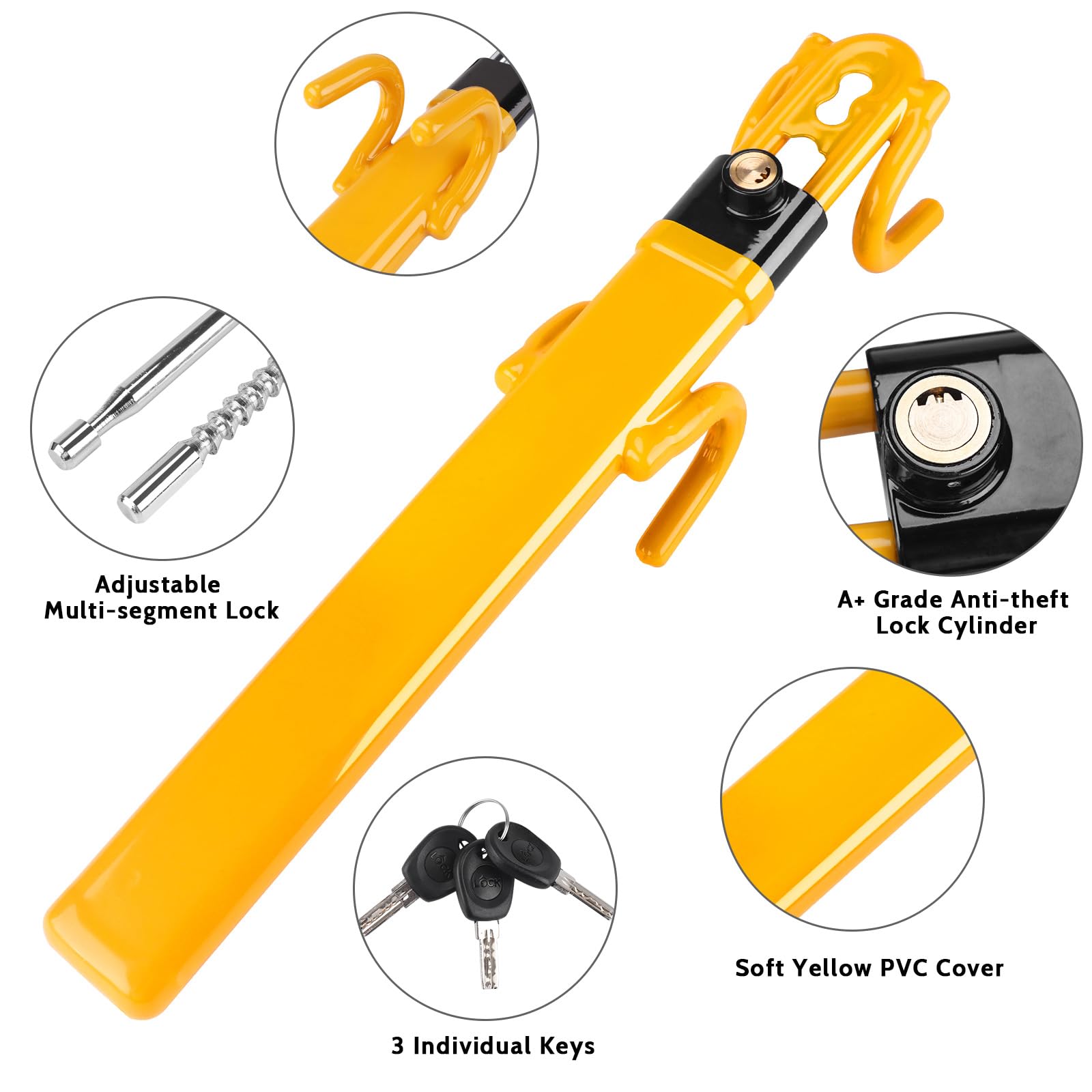 Turnart Steering Wheel Lock Anti-Theft Device Wheel Lock Retractable Car Lock with 3 Keys Heavy-Duty for Car Security Universal Fit for Auto/SUV/Van/Truck - Medaid International
