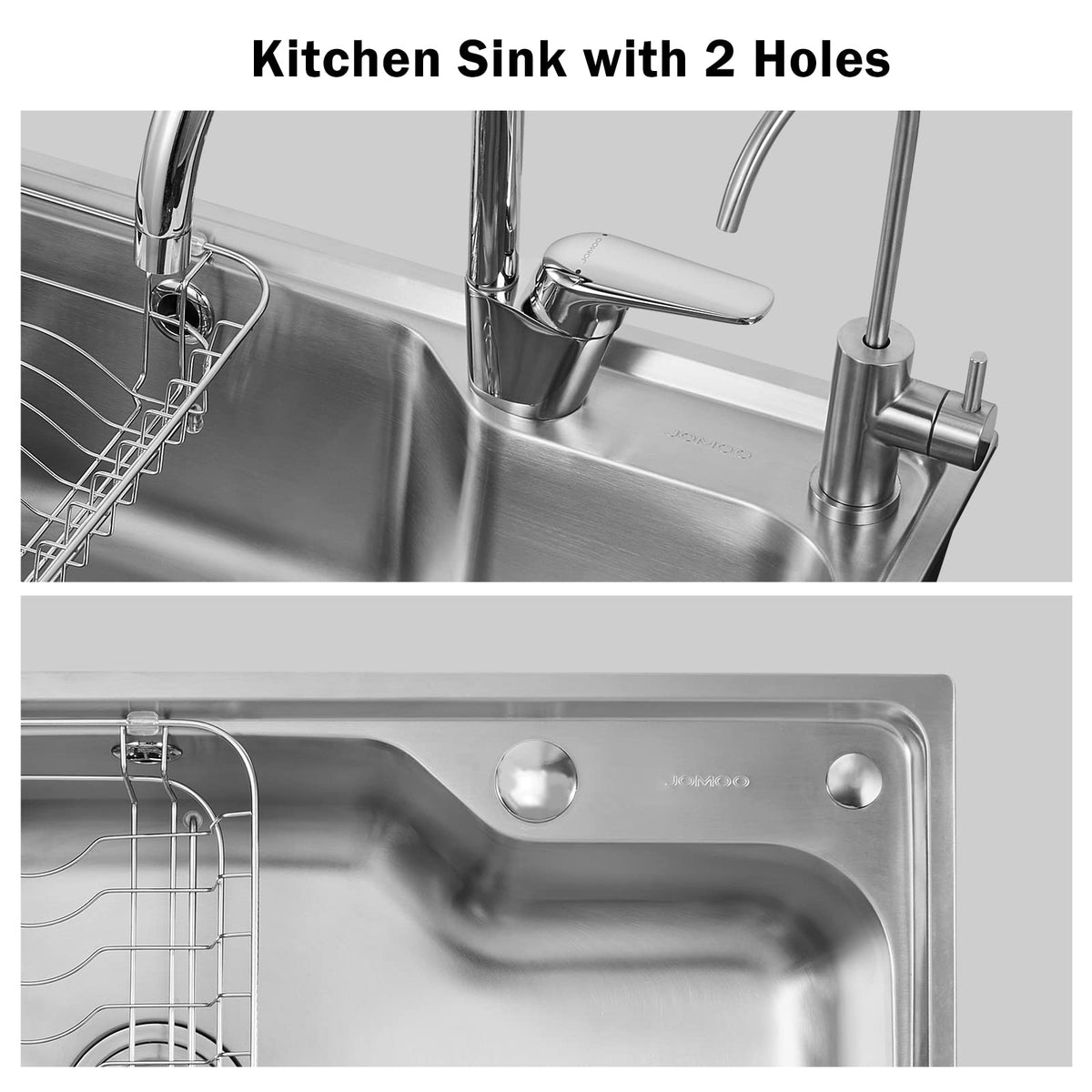 JOMOO Kitchen Sink, 22 * 14.8inches Single Bowl Kitchen Sink with SUS 304 Stainless Steel, Topmount Drop In Workstation Sink and Accessories (580 * 400 * 200mm)