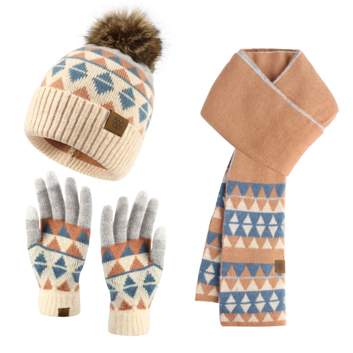 KASTWAVE 3PCS Winter Warm Hat Scarf Gloves Set, Beanie Warm Cotton Scarves, Winter Beanie Hat Scarf Gloves Set For Women Men