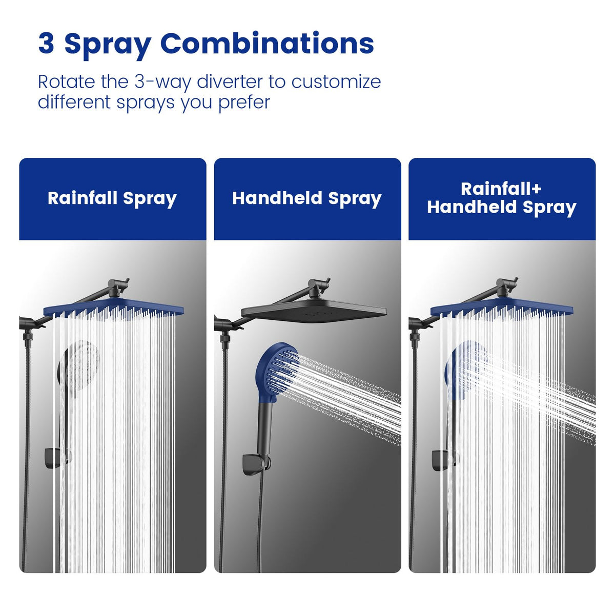 JOMOO Handheld Shower Head Combo, 10 Spray Modes High-Pressure Handheld Showerhead with 12" Square Rainfall Shower Combo, DOE Certified 2.5GPM Bathroom Filtered Shower Heads System, Matte Black