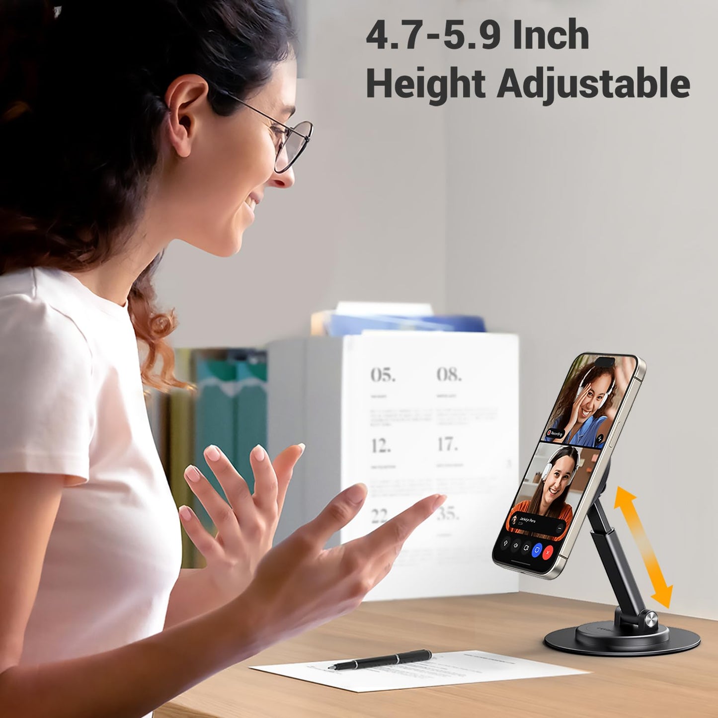 UGREEN Magnetic Phone Stand for MagSafe, Height Adjustable iPhone Stand for Desk with 360° Rotation Compatible for iPhone 17 Air 16 Pro 15 Pro Max 14 Plus 13 12 and MagSafe Case, Black - Medaid International