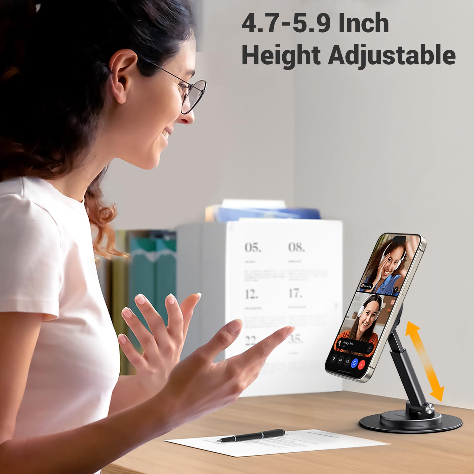 UGREEN Magnetic Phone Stand for MagSafe, Height Adjustable iPhone Stand for Desk with 360° Rotation Compatible for iPhone 17 Air 16 Pro 15 Pro Max 14 Plus 13 12 and MagSafe Case, Black - Medaid International