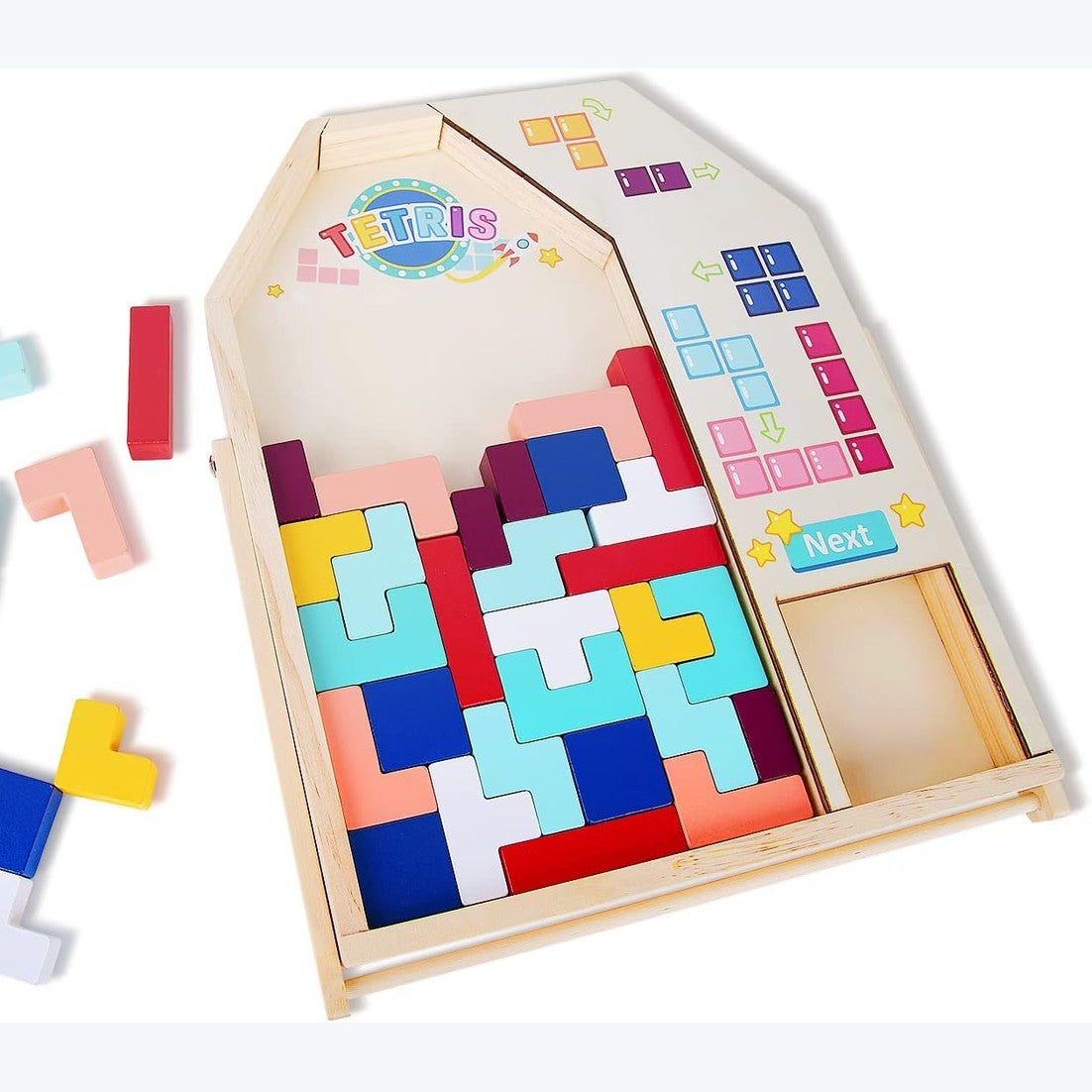 40pcs Wooden Puzzle Blocks Puzzle Intelligence Toy Set Creative 3D Russian Blocks Game Toy