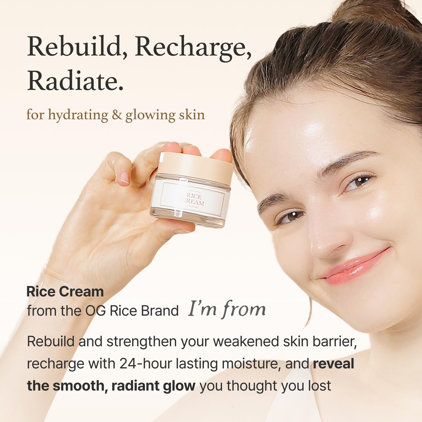I'm from Rice Cream 1.76 Ounce, Rice Bran Essence with Ceramide, Glowing Look, Improves Moisture Skin Barrier, Deep Nourishment, Smooths and Evens Skin Tone, K-Beauty - Medaid International