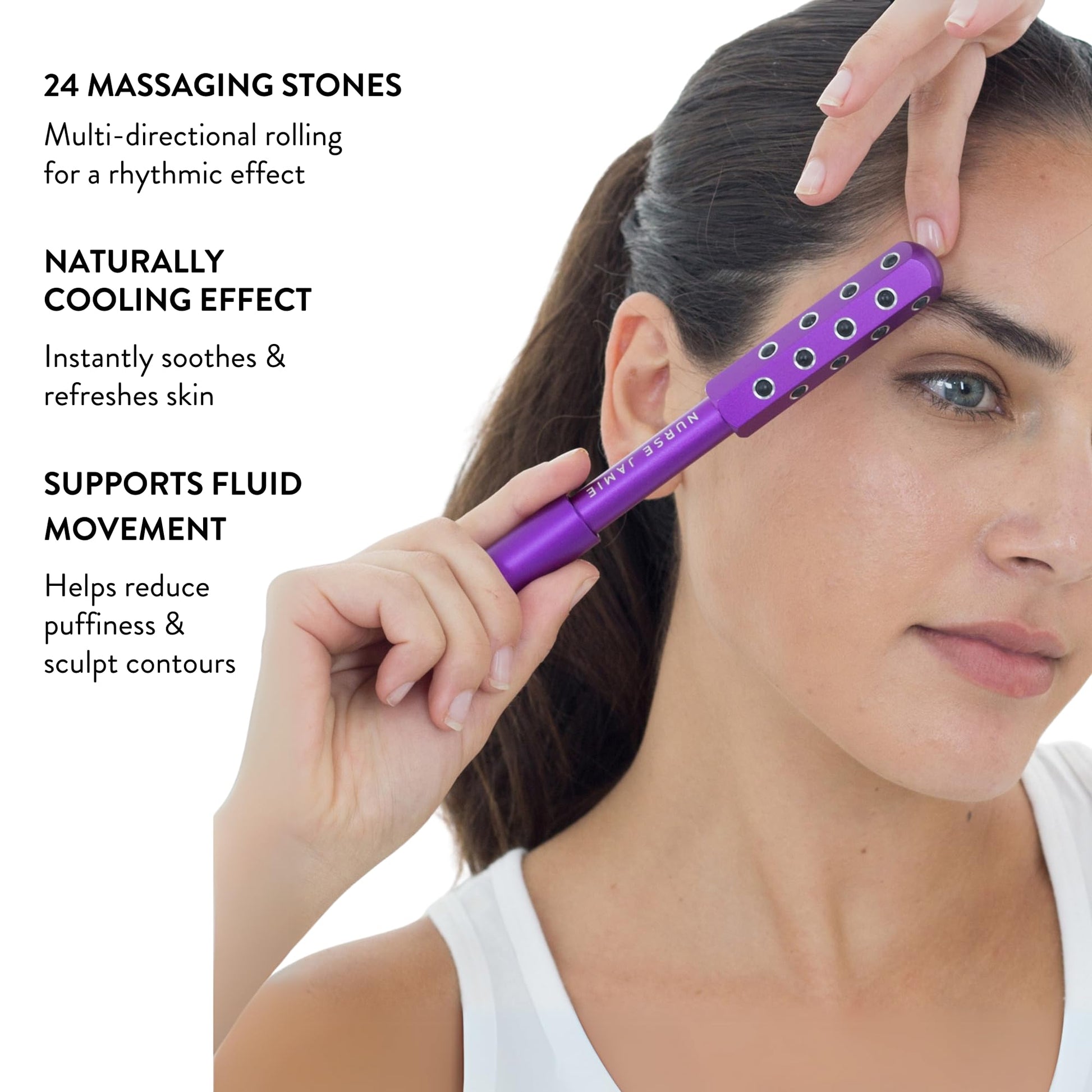 Nurse Jamie Uplift Facial Massaging Beauty Roller – Purple - Facial Massager with 24 Stones for Sculpting, Firming & Reducing Puffiness - Medaid International