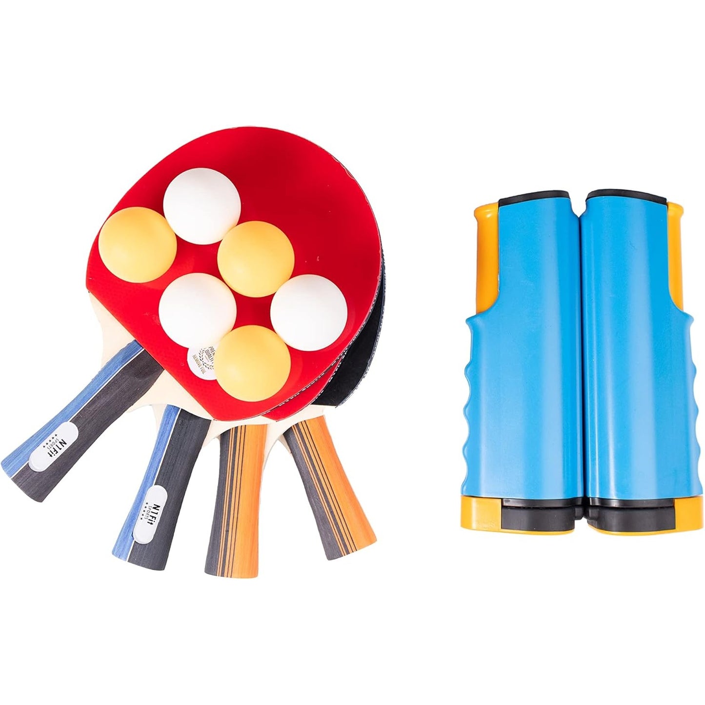 Portable Ping Pong Paddle Set with Retractable Net, 4 Paddles, 6 Balls, and Carrying Case