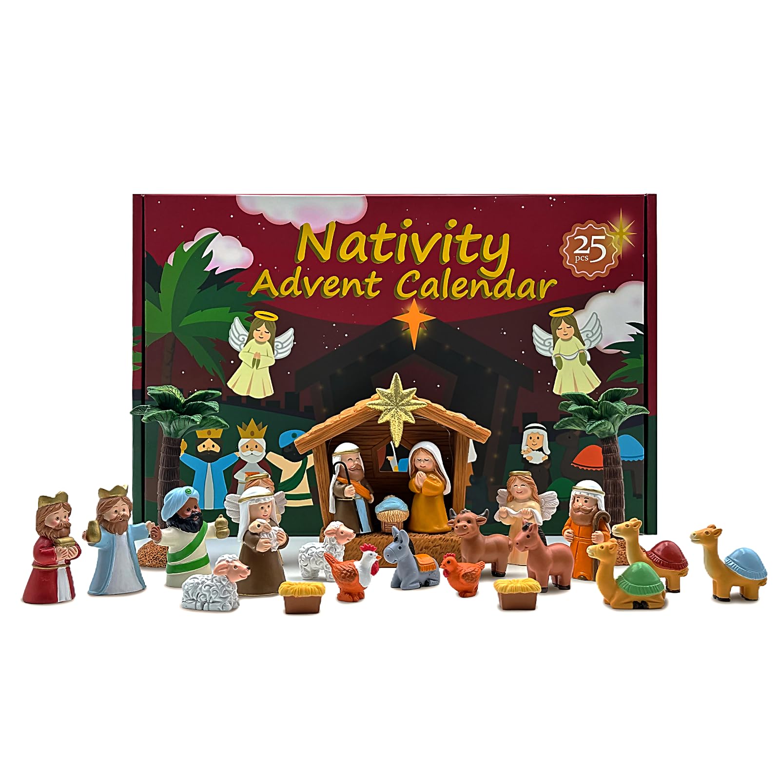 ResWRLD Nativity Set Advent Calendar 2025, for Kids Christmas Countdown Calendars with 25 Surprises Tabletop Scene Figurine Décor with Lighted Xmas Gift for Boys and Girls - Medaid International