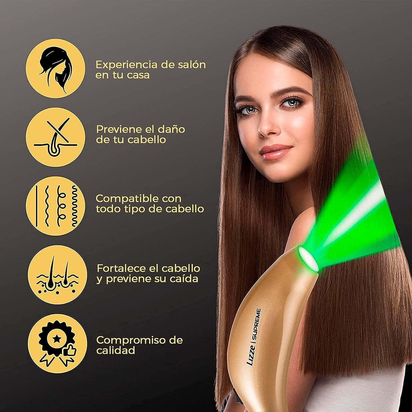 LED Treatment Accelerator - Lizze Photon Supreme Triple Light Action Enhancer - Progressive Thickening And Hydrating Maximizer - Photonic Therapy - Durable Hair Fibers - Medaid International