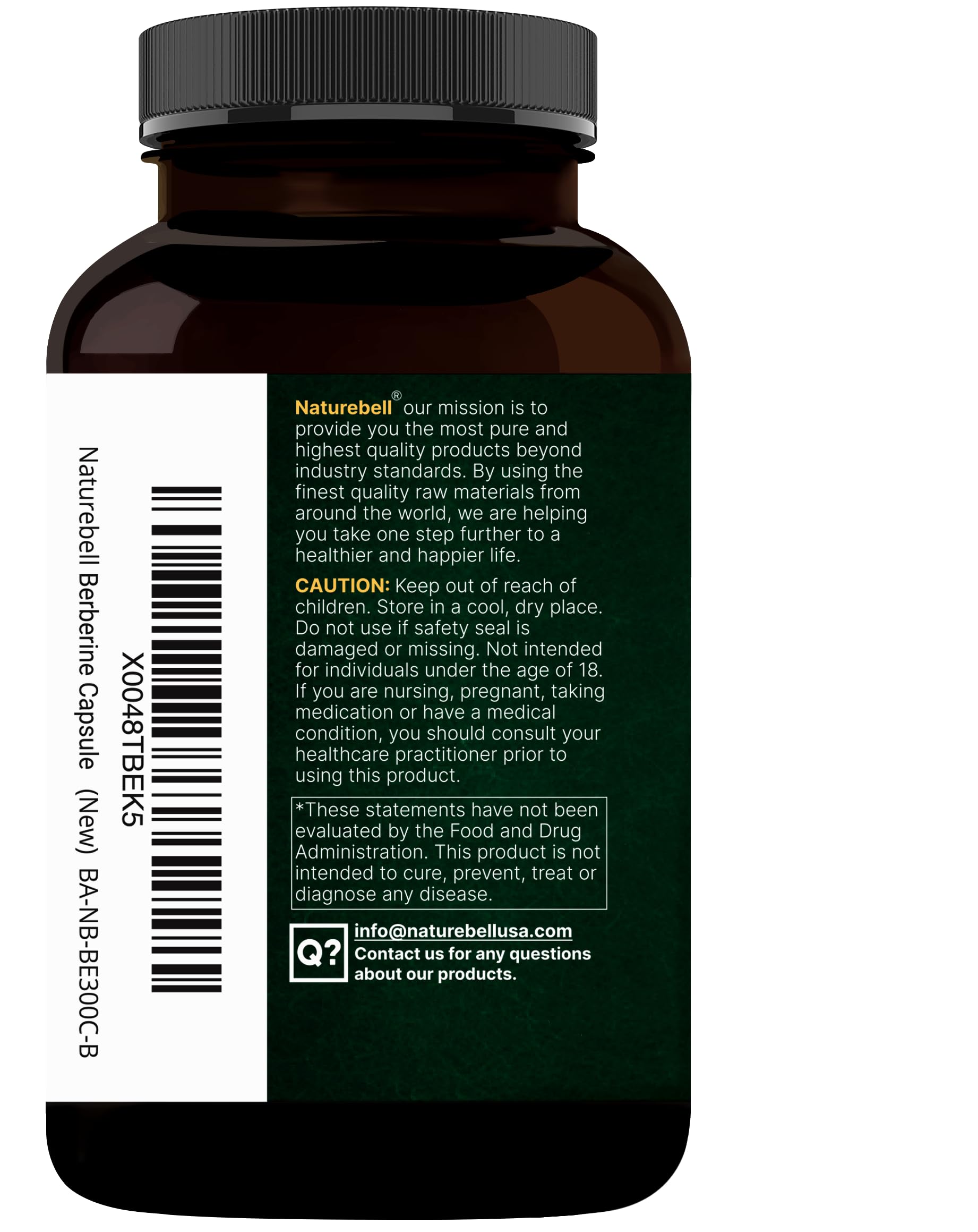 NatureBell Berberine Supplement 500mg | 300 Veggie Capsules, 97% Pure Berberine HCL – 5:1 Root Extract – Plant Based, Vegan, Non-GMO - Medaid International
