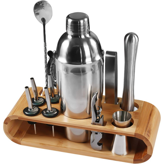 Cocktail Shaker Set Bartender Kit, Bar Set with Bamboo Stand 12 Piece Bartending Tools with Mocktail Recipes Booklet