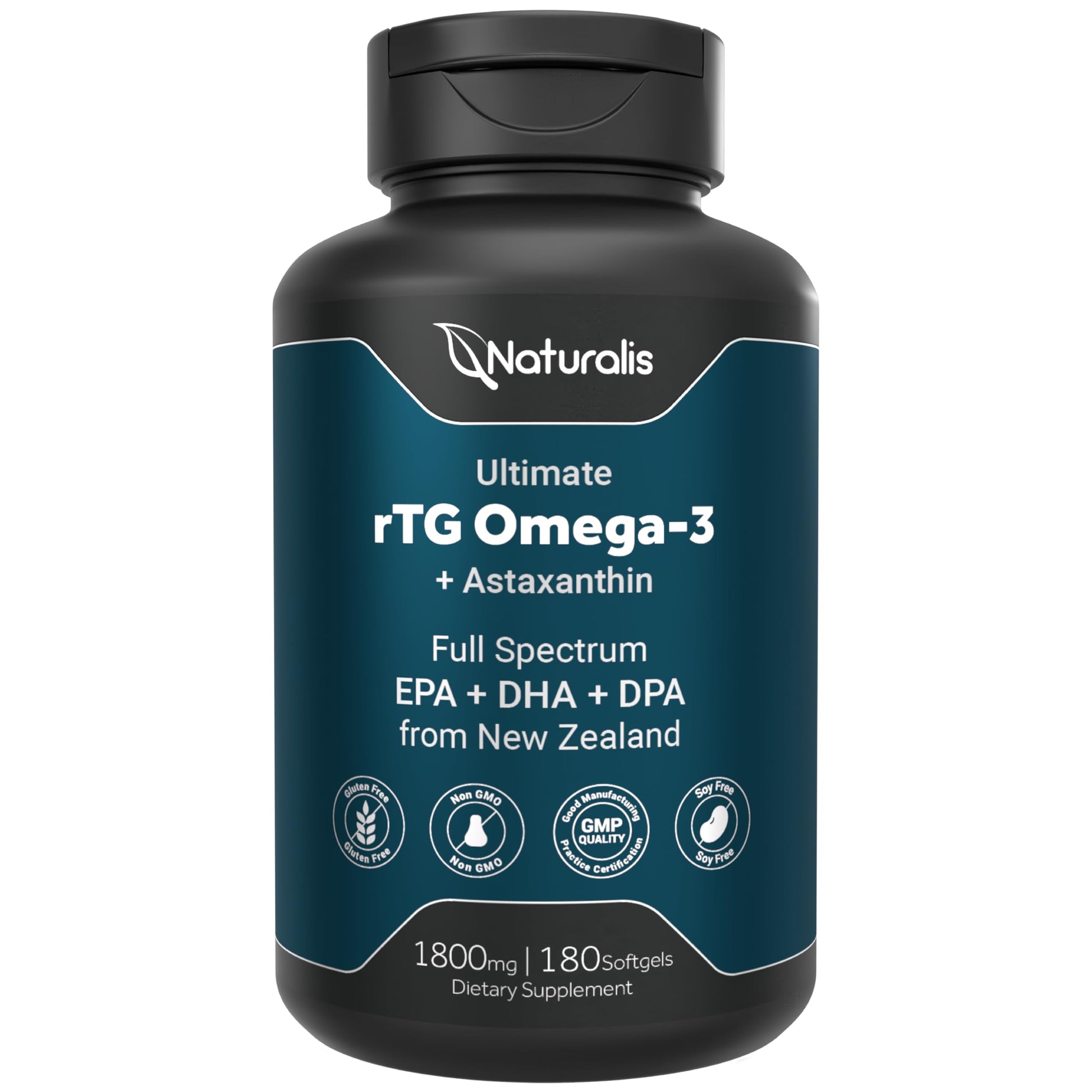 Naturalis Ultimate rTG Omega 3 Fish Oil 1800mg from Wild New Zealand Tuna - Full Spectrum Omega3s EPA, DHA & DPA - Sustainably Sourced, Non-GMO, Gluten Free - 180 Softgels - Medaid International