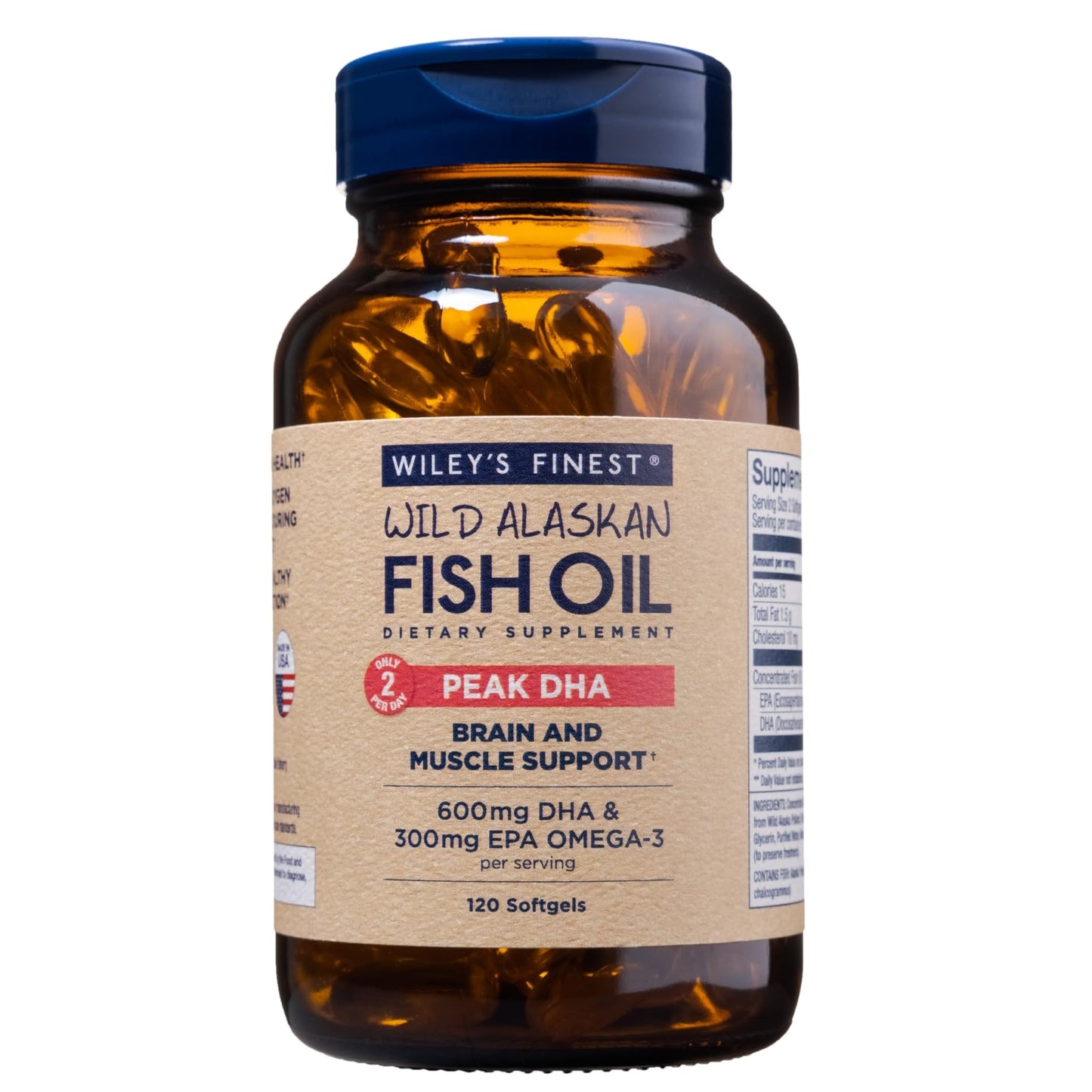 Wiley's Finest Wild Alaskan Fish Oil Peak DHA - 900mg EPA and DHA Omega-3s - 120 Softgels (60 Servings) - Medaid International