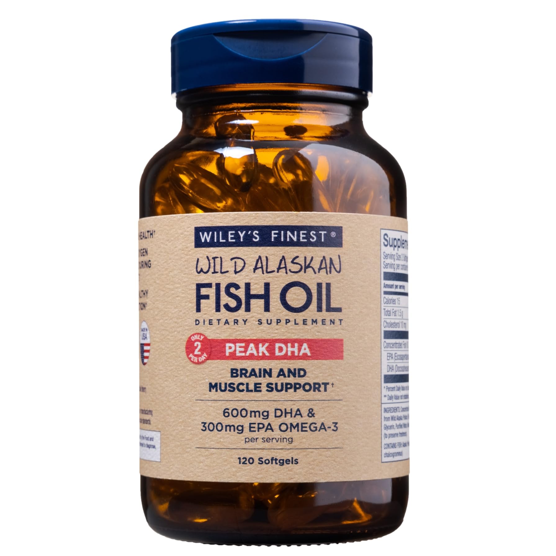 Wiley's Finest Wild Alaskan Fish Oil Peak DHA - 900mg EPA and DHA Omega-3s - 120 Softgels (60 Servings) - Medaid International