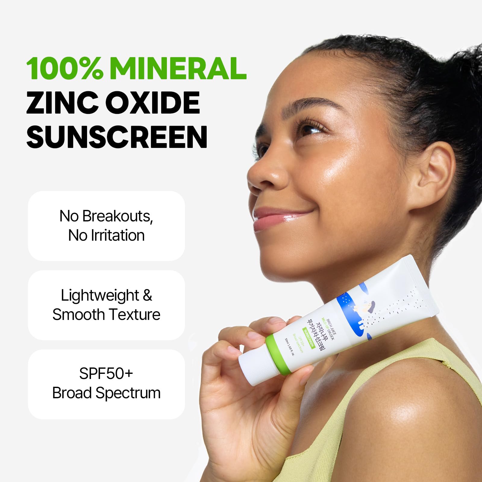 ROUND LAB Birch Juice Mild-up Sunscreen UV LOCK 1.69 Fl Oz | SPF 50+ broad spectrum, Mineral Zinc Oxide, for Sensitive Skin, Control Oil and Sebum, Korean Sunscreen - Medaid International