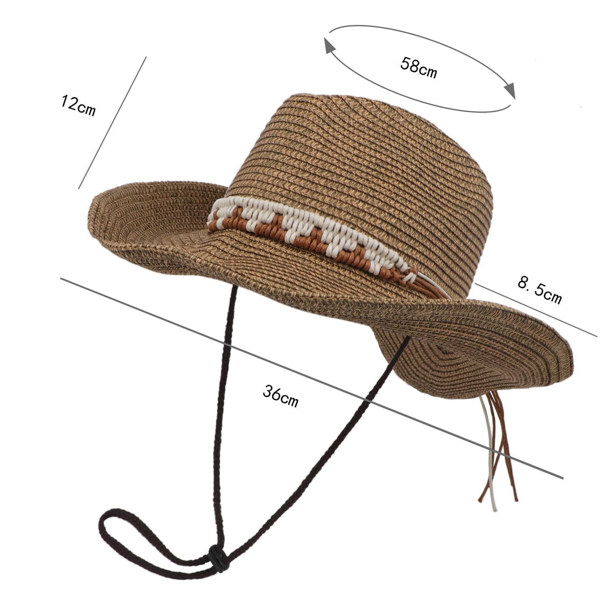 KASTWAVE Classic Cowboy Hat for Men and Women - Adjustable Fit, Western Style with Metal Decoration, Wide Brim for UV Protection, Suitable for Outdoor Adventures & Gift Giving (57-58cm)