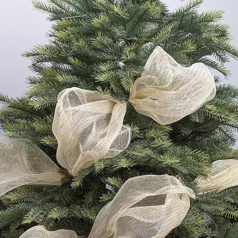 BESTONE Gold Metallic Mesh Ribbon 10 Inch Wide for Christmas Wreath Supplies, Tree Decoration, Garland and Bows - Decorative Deco Mesh with Metallic Foil - Medaid International