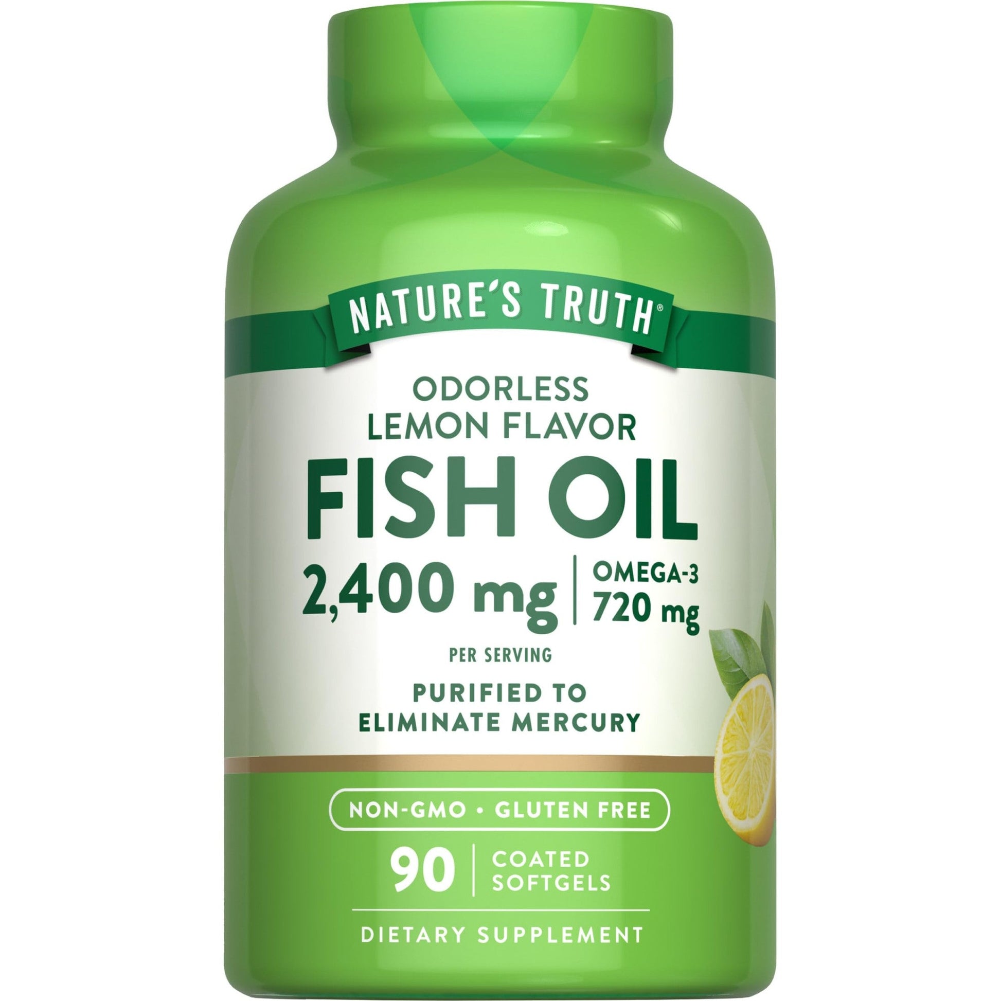Nature's Truth Fish Oil Omega 3 Supplement | 2400mg | 90 Softgels | Lemon Flavor | Odorless | Non-GMO & Gluten Free - Medaid International