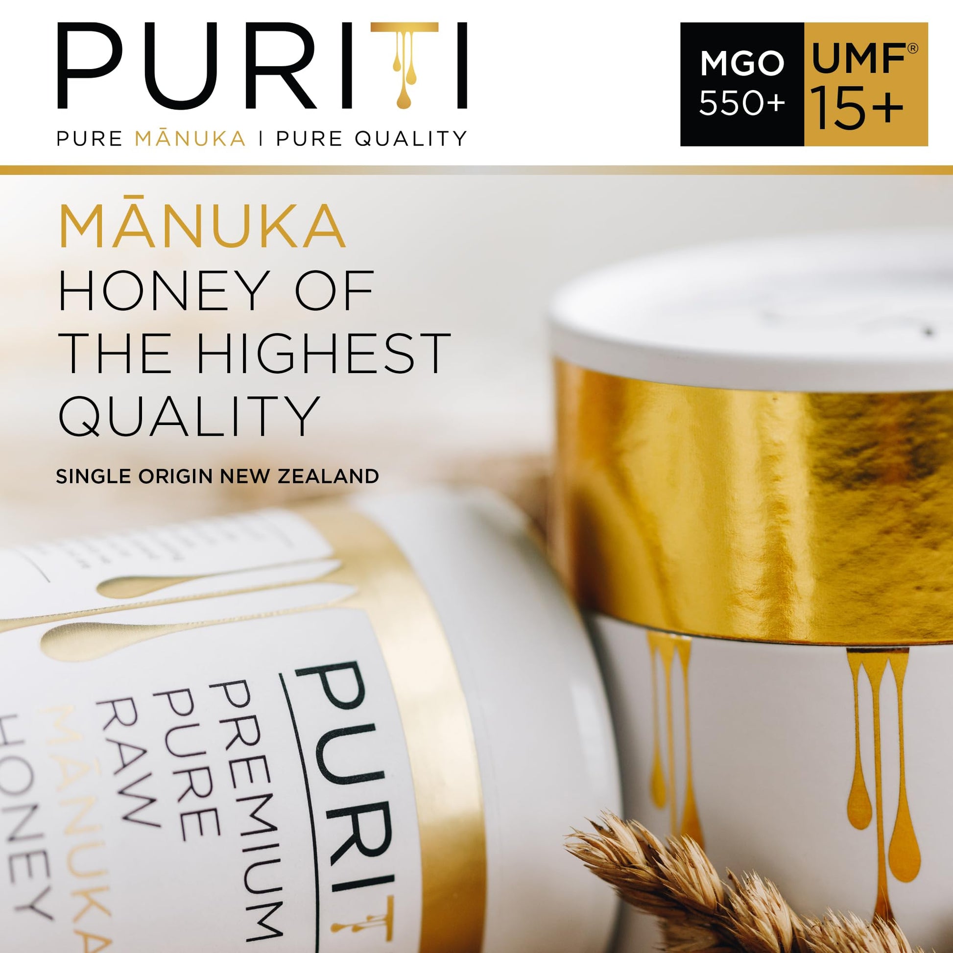 PURITI Manuka Honey MGO 550+ / UMF 15+ | 100% Pure Genuine Raw Manuka Honey | 8.8 Oz / 250g | Harvested, Tested, Certified and Packed in New Zealand - Medaid International