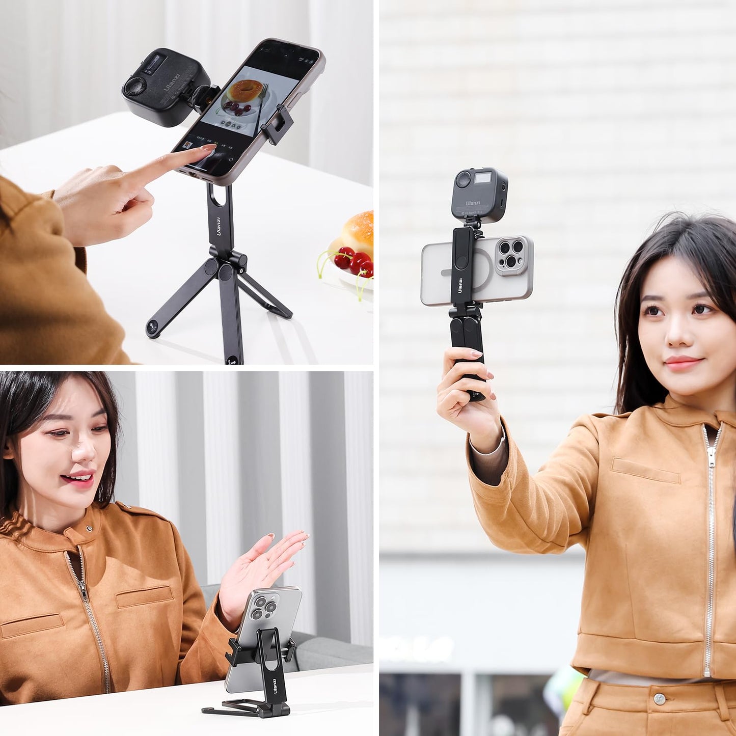 ULANZI MA26 Foldable Phone Tripod, Pocket Cell Phone Vlog Video Tripod Handle Aluminium Smartphone Desk Stand 2 Cold Shoe Small Size All in One Lightweight Portable Vlog Stick for iPhone 17 Samsung - Medaid International
