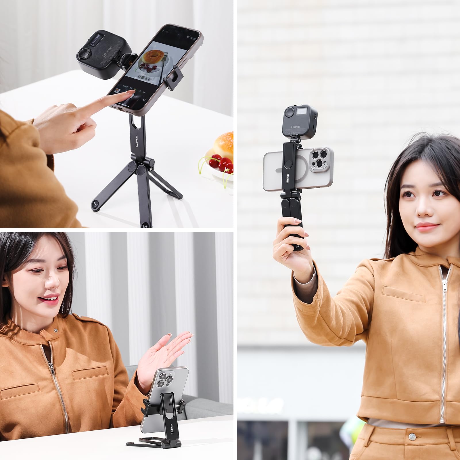 ULANZI MA26 Foldable Phone Tripod, Pocket Cell Phone Vlog Video Tripod Handle Aluminium Smartphone Desk Stand 2 Cold Shoe Small Size All in One Lightweight Portable Vlog Stick for iPhone 17 Samsung - Medaid International
