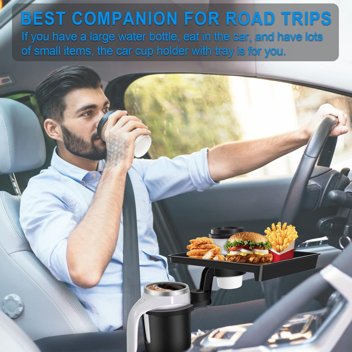 Car Cup Holder Expander with Food Tray