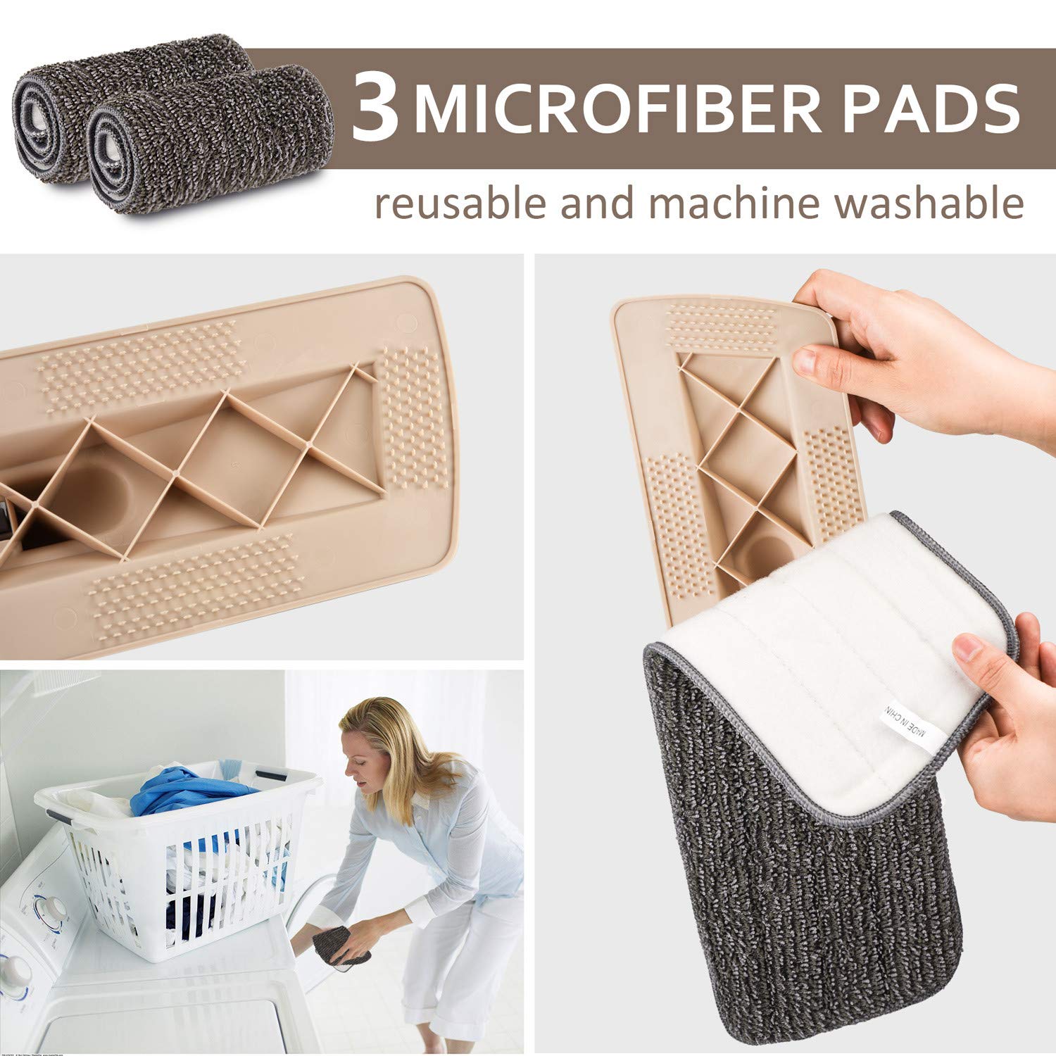Microfiber Spray Mop for Floor Cleaning, Dry Wet Wood Floor Mop with 3 pcs Washable Pads, Handle Flat Mop with Sprayer for Kitchen Wood Floor Hardwood Laminate Ceramic Tiles Dust - Medaid International