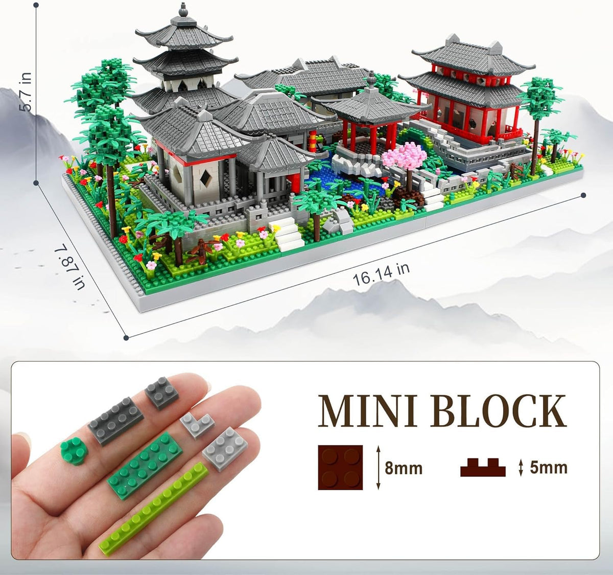 KASTWAVE Mini Chinese Architecture of Suzhou Garden with Cherry Blossom Tree Building Blocks Set, Botanical Collection Building Set for Adults, 14+ Teens (3888 Pcs)