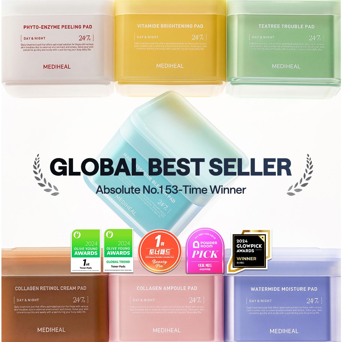 MEDIHEAL Toner Pads [Madecassoside] - Blemish Care Toner Pad with Centella Asiatica - Improves Uneven Skin Tone & Deep Hydration - Vegan Hypoallergenic Face Gauze (100 Count) - Medaid International