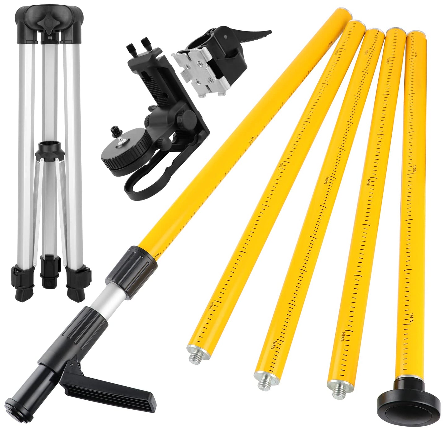 Laser Level Pole, Firecore Upgraded 12 ft. Telescoping Laser Pole with Tripod and Multifunctional Mounting Clamp, Adjustable Bracket with 1/4"-20 Laser Mount for Rotary and Line Laser Level- FLP370CX - Medaid International