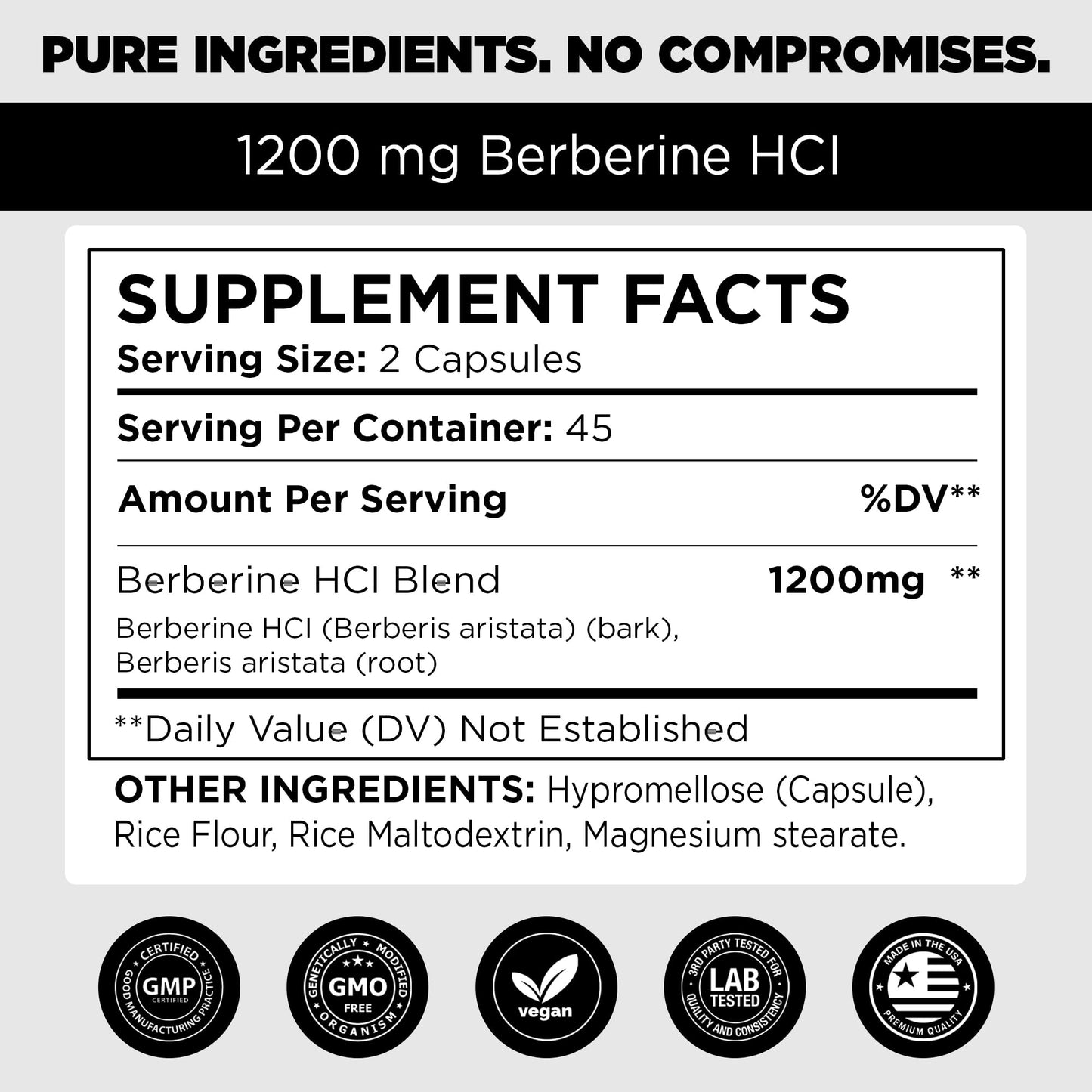 Ultra High Strength Berberine HCL 1200mg Supplements | 90 Vegan Capsules | Organic Berberine Supplement for Metabolic Support and Overall Health | Perfect for Men and Women - Made in USA - Medaid International