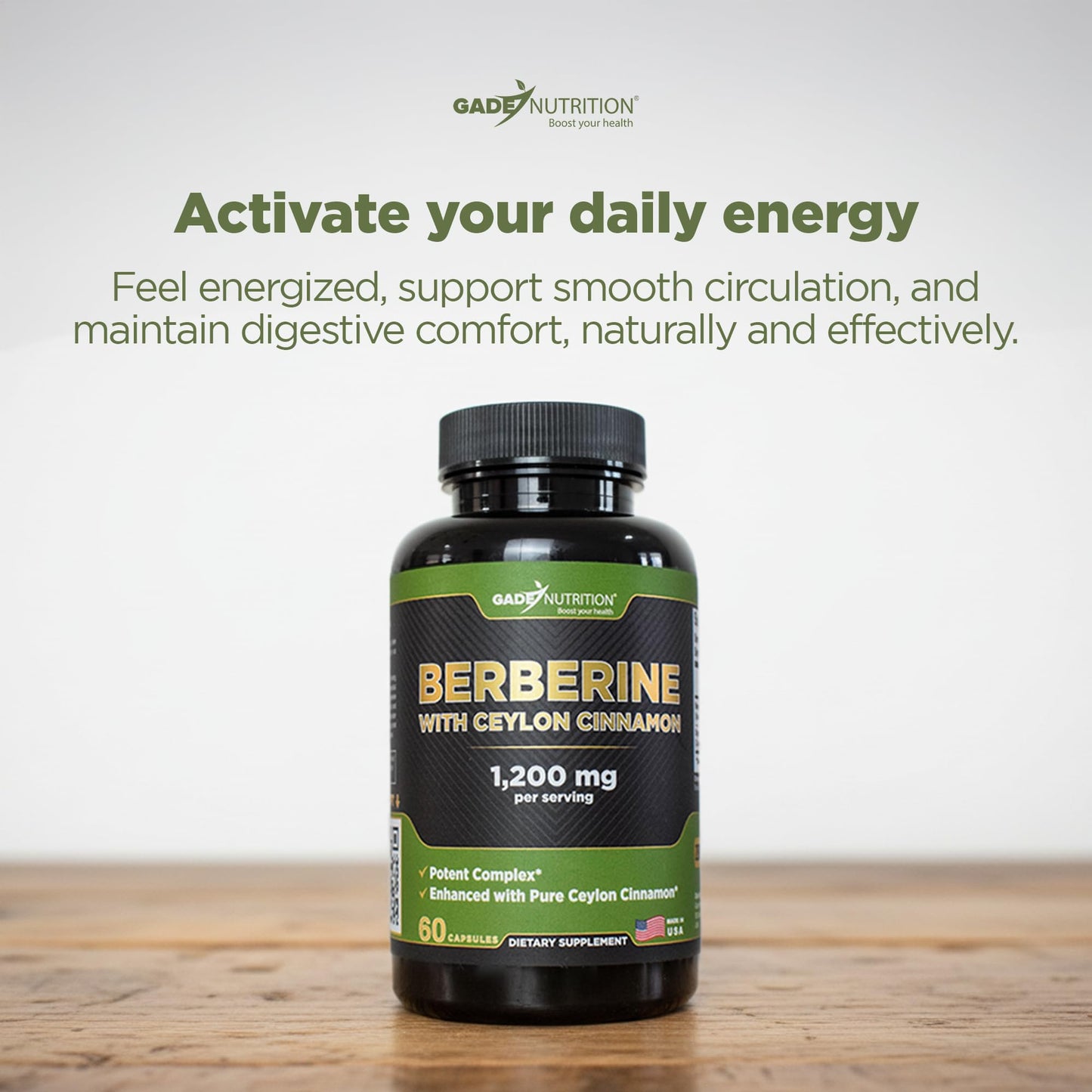 Gade Nutrition Berberine Supplement with Ceylon Cinnamon | Berberine Top Choice with Ceylon Cinnamon Capsules | Organic Veggie Capsules | USA Made - Medaid International