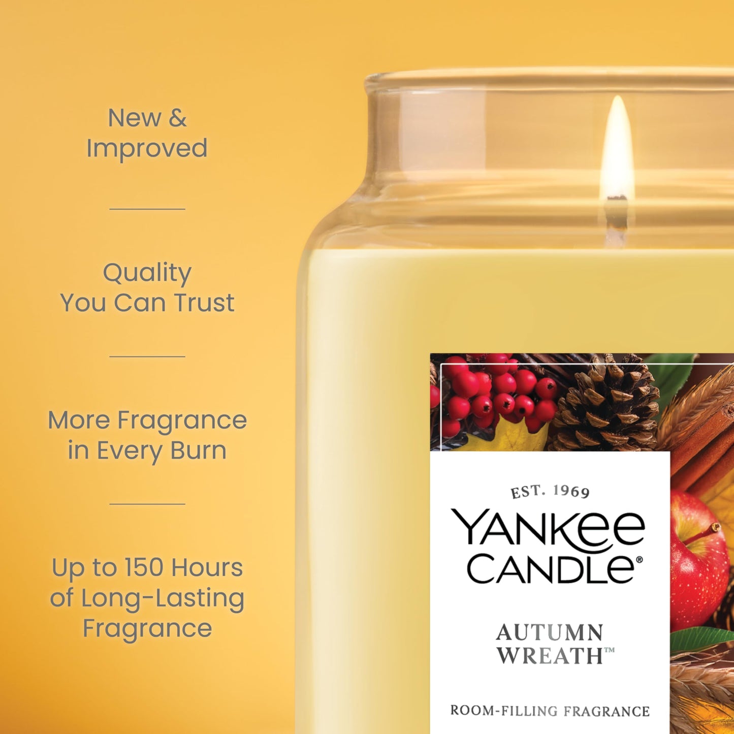 Yankee Candle Autumn Wreath, Fall Scented Candle, 22oz Large Jar with up to 150 Hour Burn Time - Medaid International