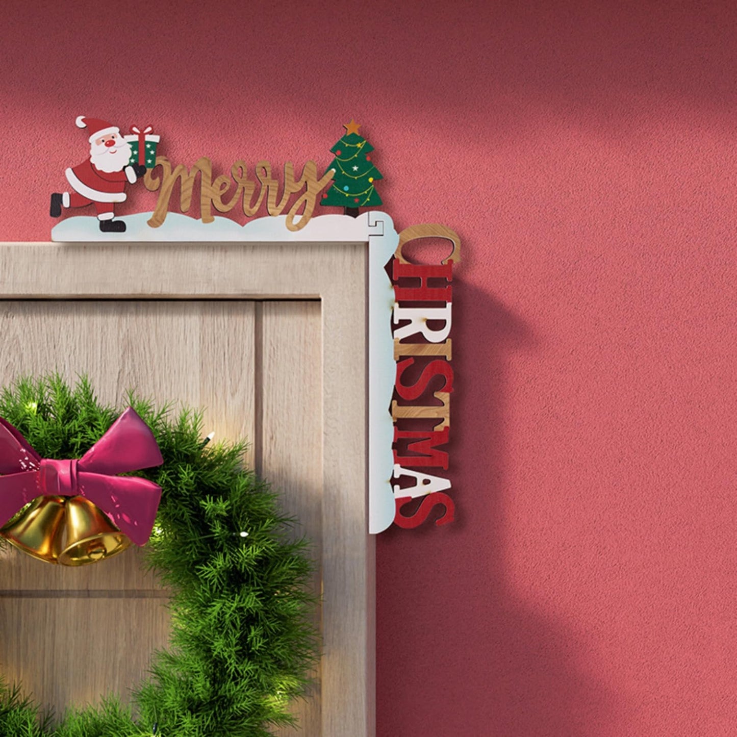 Christmas Doorway Decor with Santa Figurine, Festive Hanging Ornament for Home Entry, Ideal Seasonal Decoration - Medaid International