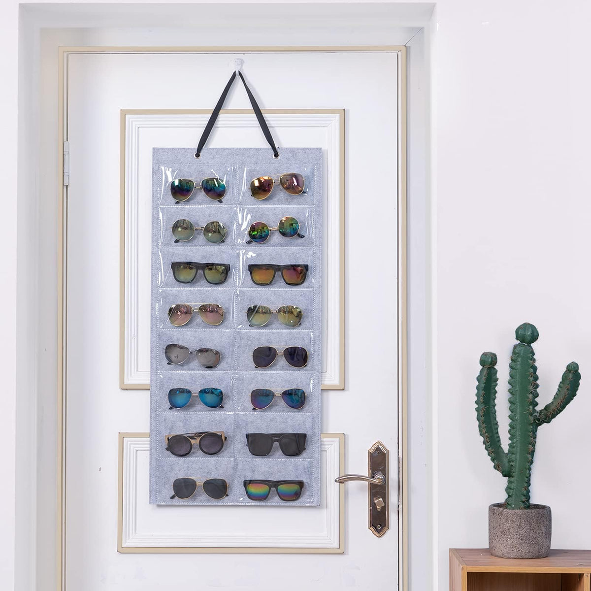 TERRIFI Sunglasses Organizer and Storage Bag - Hanging Dust Proof Wall Pocket With 16 Felt Slots Double Sided Holder - 2 Pack